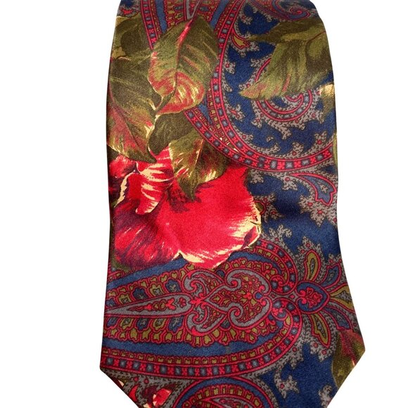Vintage Bill Blass Silk Tie Vibrant Roses and Paisley Rare Formal Tie - Picture 7 of 10